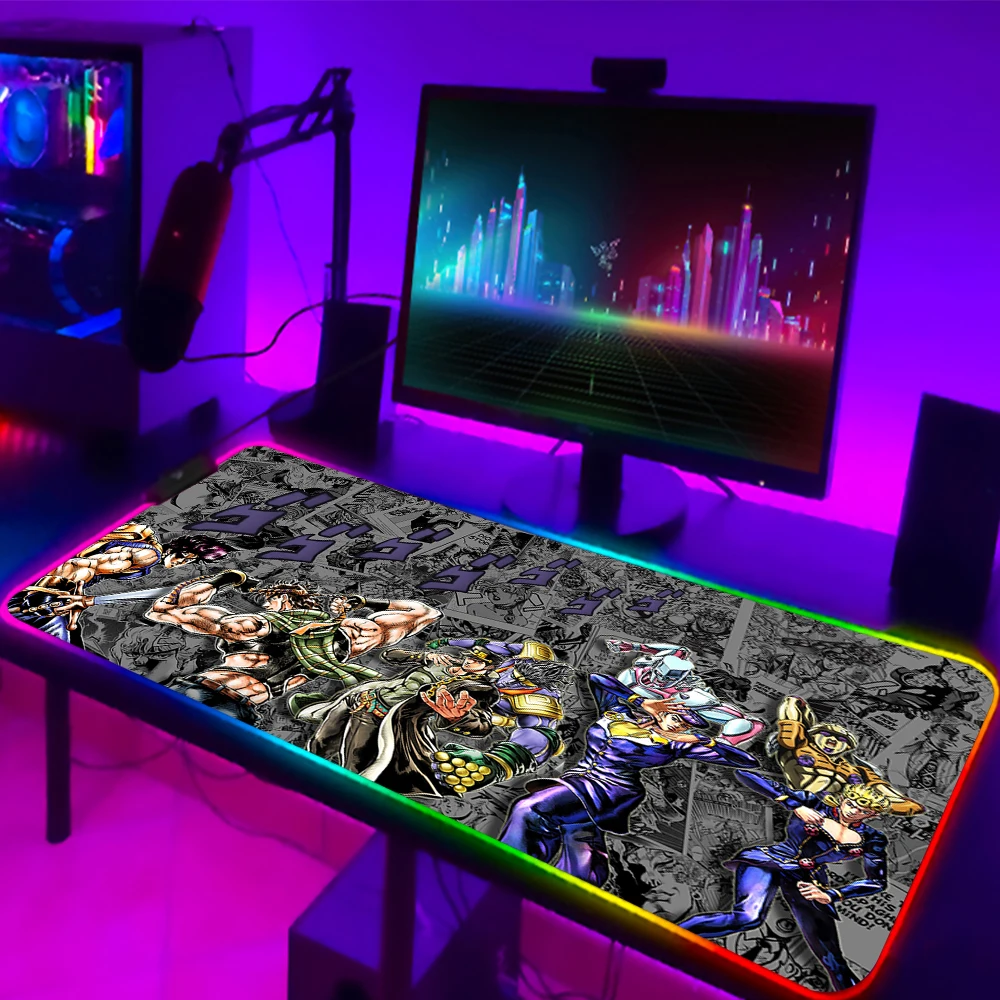 RGB JoJo Bizarre Adventure Mouse Pad Anime LED Gaming Accessories Speed Game Gamer PC Keyboard Carpet 1 - JJBA Store