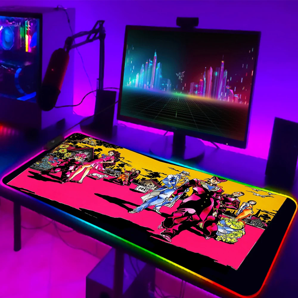 RGB JoJo Bizarre Adventure Mouse Pad Anime LED Gaming Accessories Speed Game Gamer PC Keyboard Carpet 14 - JJBA Store