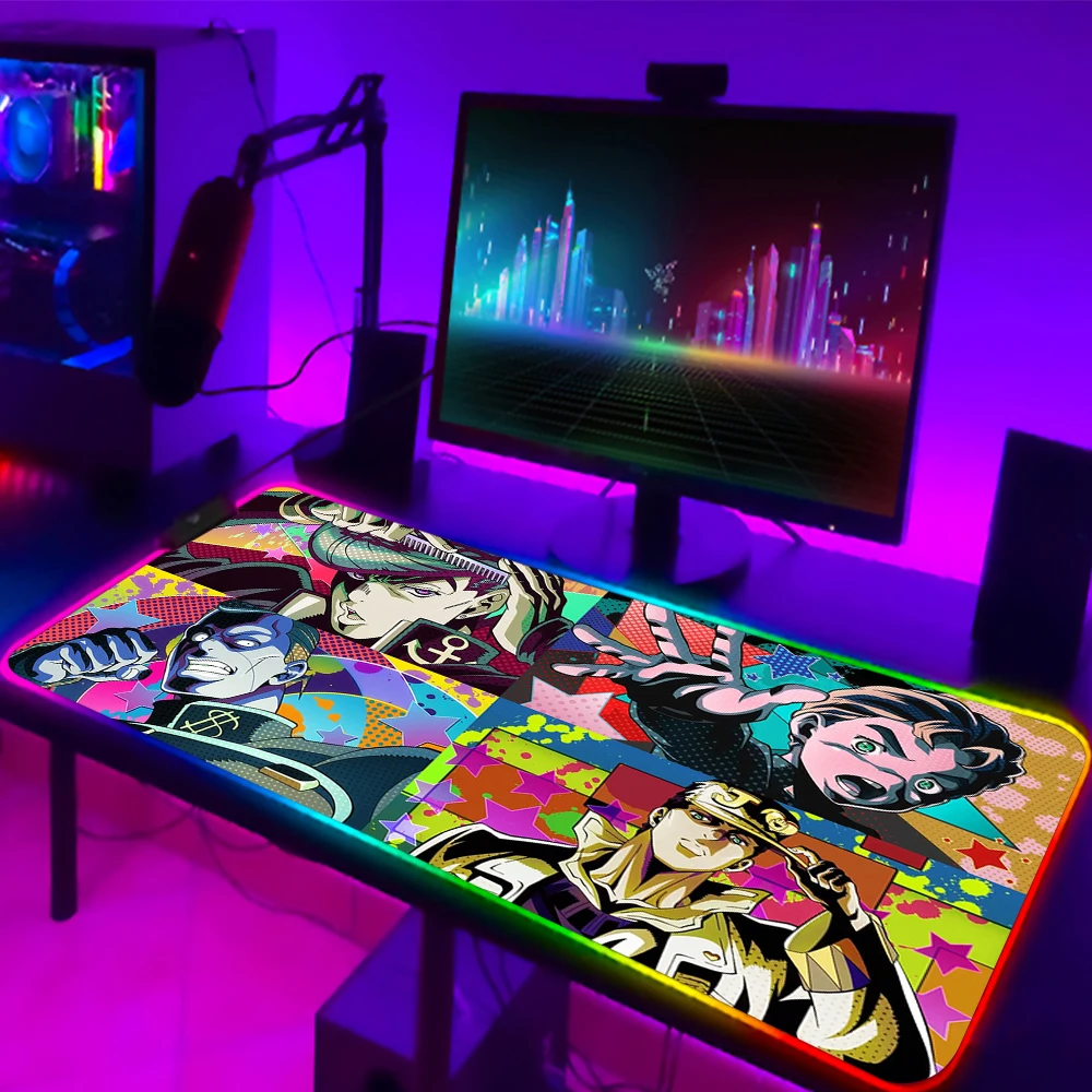 RGB JoJo Bizarre Adventure Mouse Pad Anime LED Gaming Accessories Speed Game Gamer PC Keyboard Carpet 15 - JJBA Store