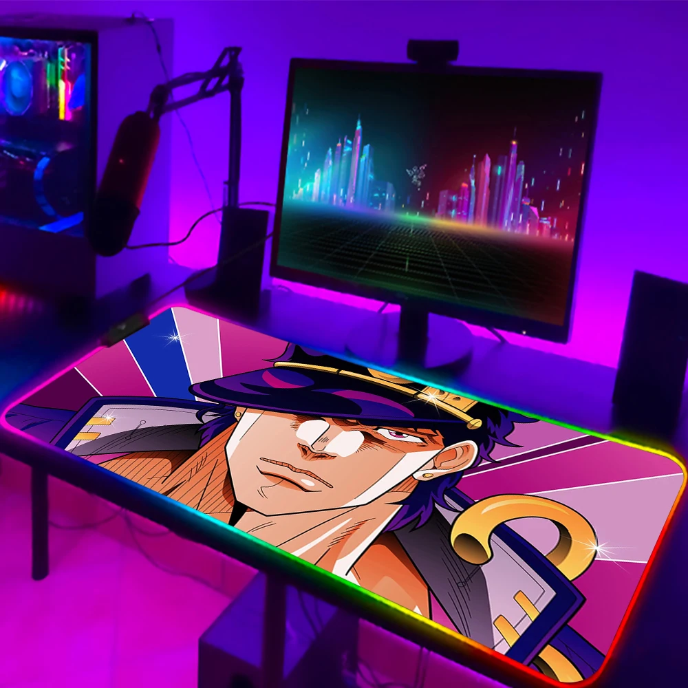 RGB JoJo Bizarre Adventure Mouse Pad Anime LED Gaming Accessories Speed Game Gamer PC Keyboard Carpet 16 - JJBA Store