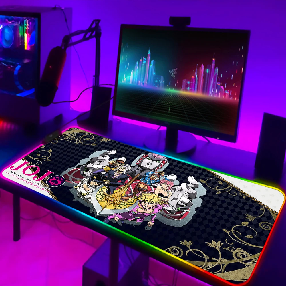 RGB JoJo Bizarre Adventure Mouse Pad Anime LED Gaming Accessories Speed Game Gamer PC Keyboard Carpet 17 - JJBA Store