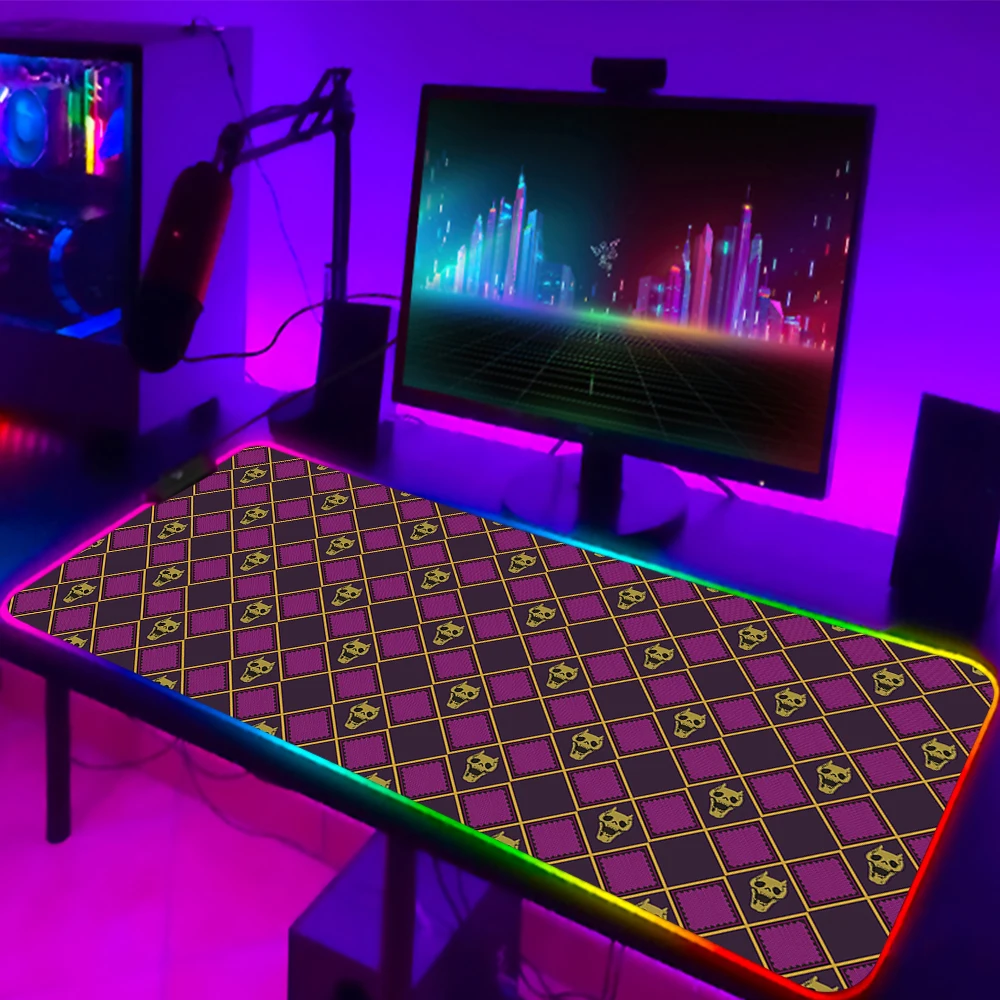 RGB JoJo Bizarre Adventure Mouse Pad Anime LED Gaming Accessories Speed Game Gamer PC Keyboard Carpet 19 - JJBA Store