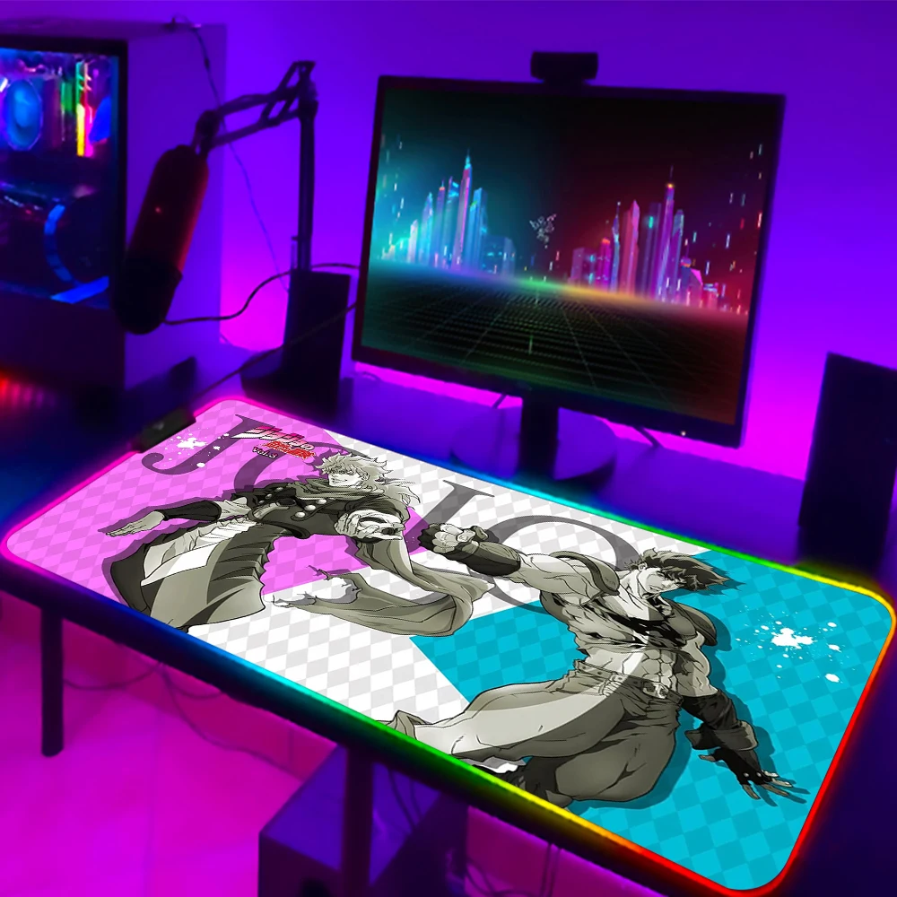 RGB JoJo Bizarre Adventure Mouse Pad Anime LED Gaming Accessories Speed Game Gamer PC Keyboard Carpet 3 - JJBA Store