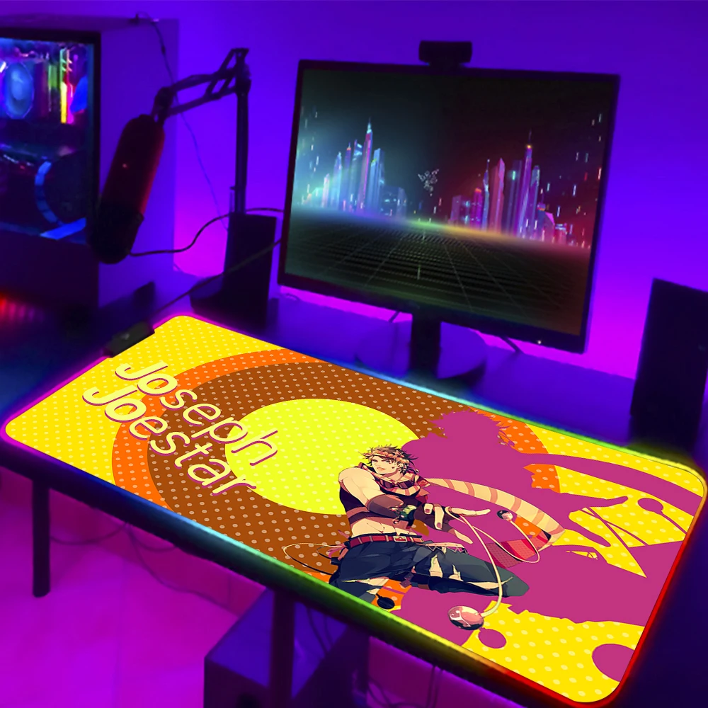 RGB JoJo Bizarre Adventure Mouse Pad Anime LED Gaming Accessories Speed Game Gamer PC Keyboard Carpet 4 - JJBA Store