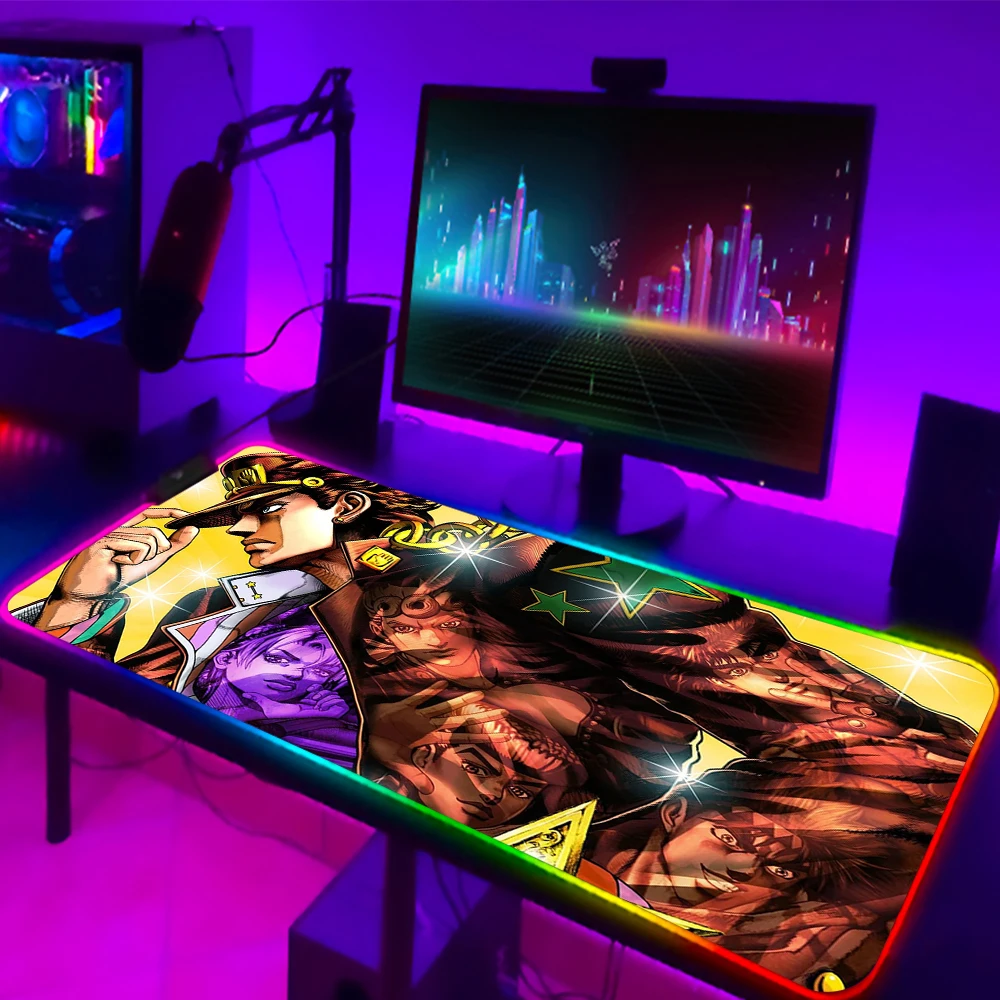 RGB JoJo Bizarre Adventure Mouse Pad Anime LED Gaming Accessories Speed Game Gamer PC Keyboard Carpet 7 - JJBA Store