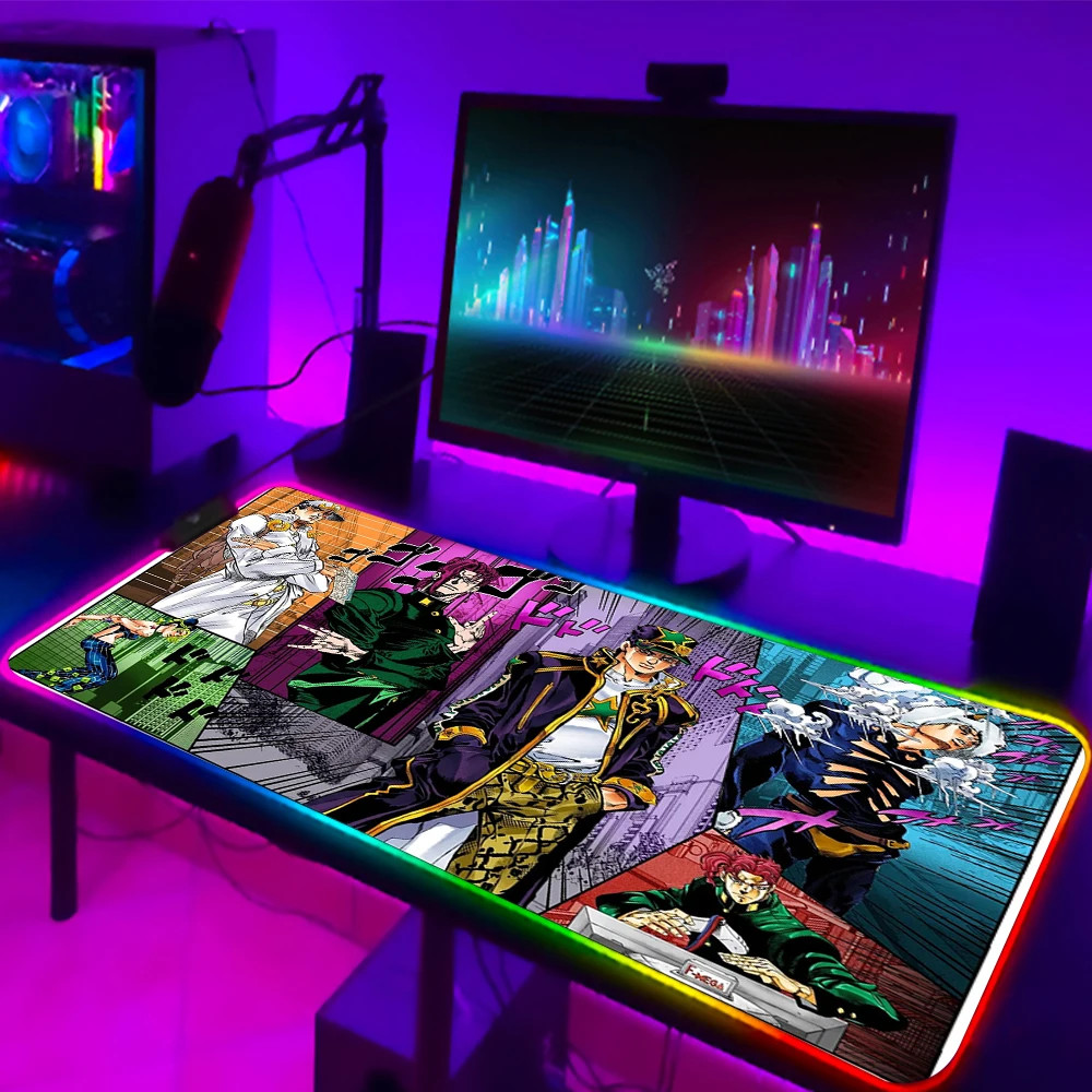 RGB JoJo Bizarre Adventure Mouse Pad Anime LED Gaming Accessories Speed Game Gamer PC Keyboard Carpet 8 - JJBA Store