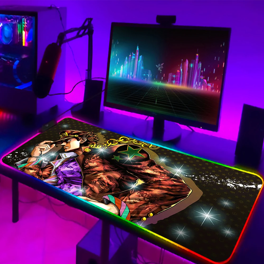 RGB JoJo Bizarre Adventure Mouse Pad Anime LED Gaming Accessories Speed Game Gamer PC Keyboard Carpet 9 - JJBA Store