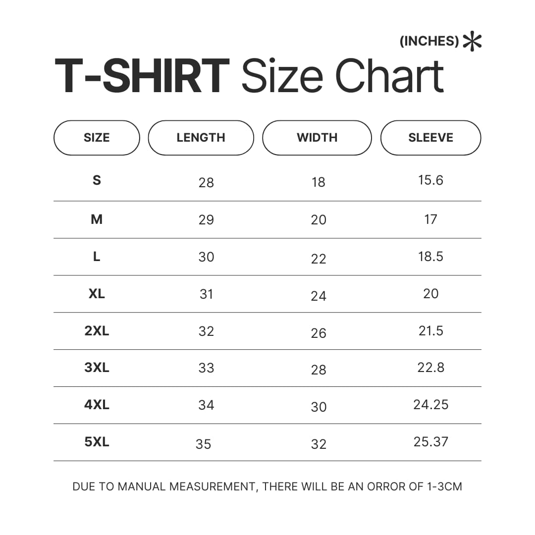 3D T shirt Size Chart - JJBA Store