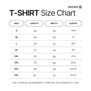 T shirt Size Chart - JJBA Store